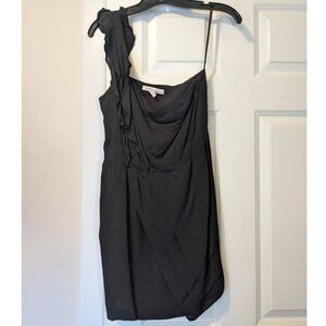 BCBGeneration One-Shoulder Dress Sz 4 | Black Mini Asymmetric LBD Romantic